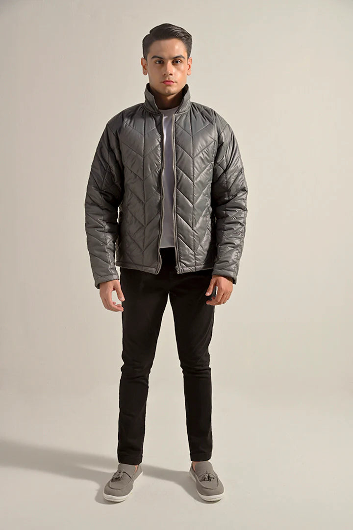 Quilted Puffer Jacket - Grey