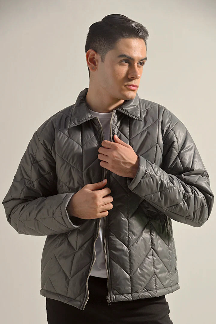 Quilted Puffer Jacket - Grey