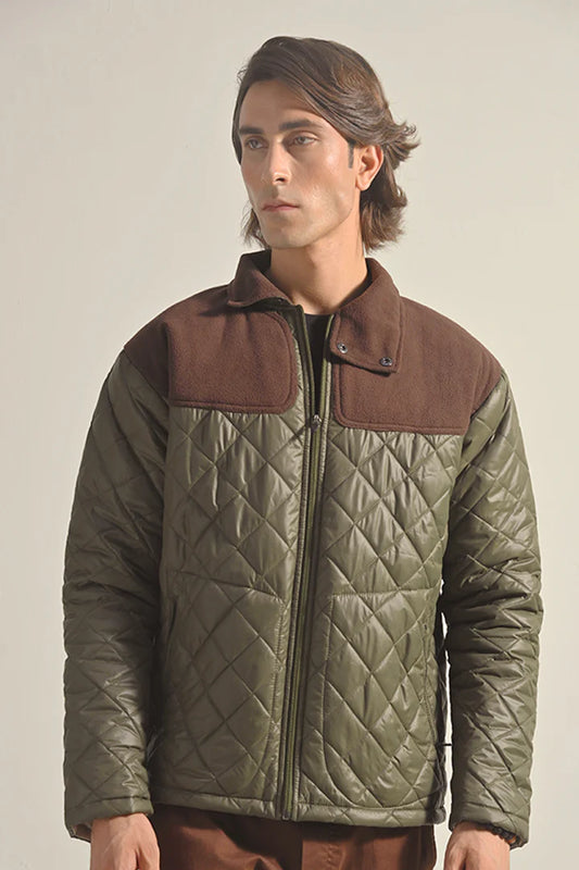 Quilted Puffer Jacket - Olive Green