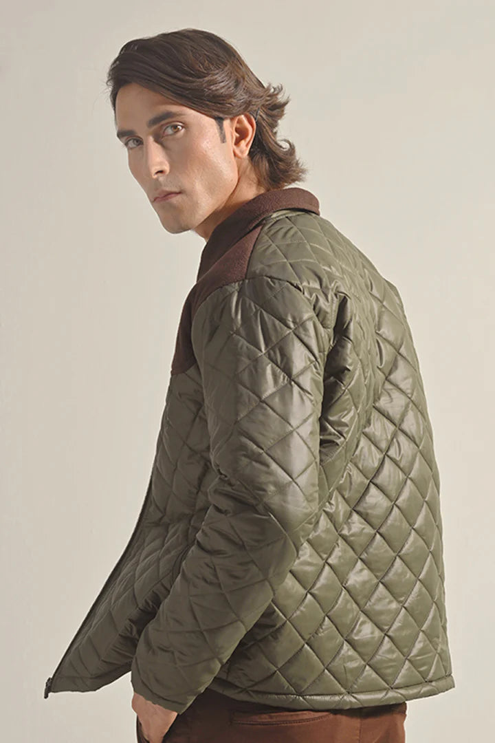 Quilted Puffer Jacket - Olive Green