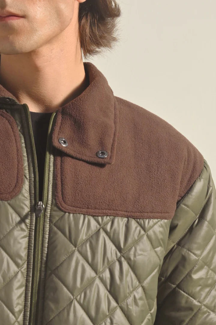 Quilted Puffer Jacket - Olive Green