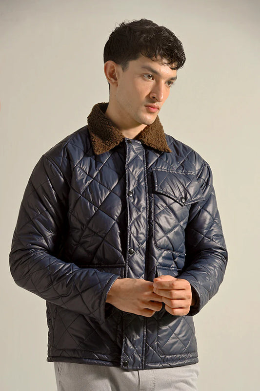 Quilted Puffer Jacket - Navy Blue