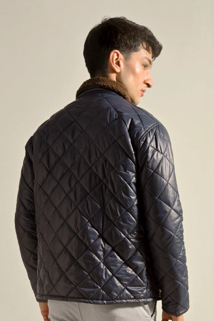 Quilted Puffer Jacket - Navy Blue