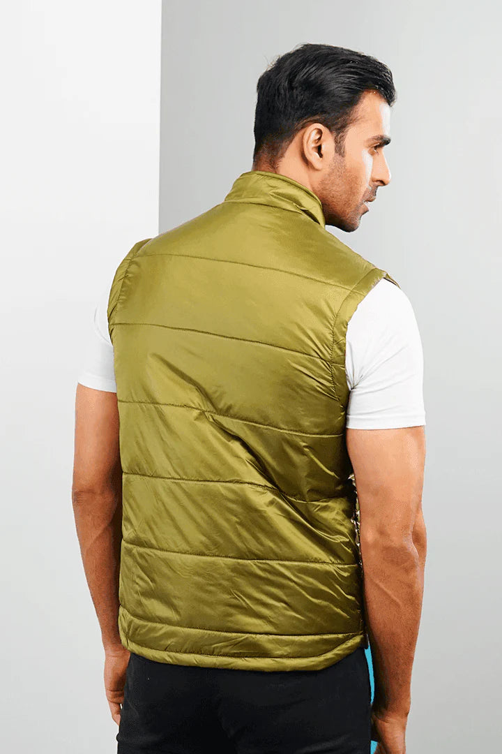 Lime Gold Moondust Metallic Sleeveless Puffer Jacket